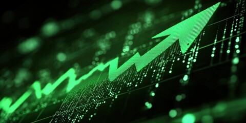 Poster - green stock market graph with upward arrow indicating financial growth and positive trends in invest