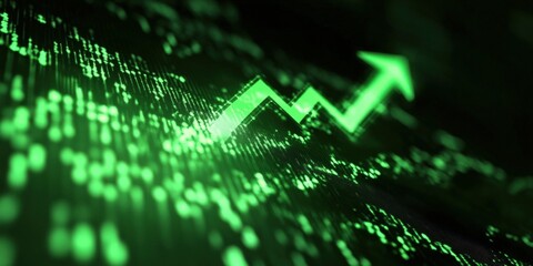 Poster - Green Stock Market Graph with Upward Arrow Illustration Representing Positive Financial Trends and Growth Opportunities for Investors and Analysts. Global Stock market rally or recovery concept.stock,