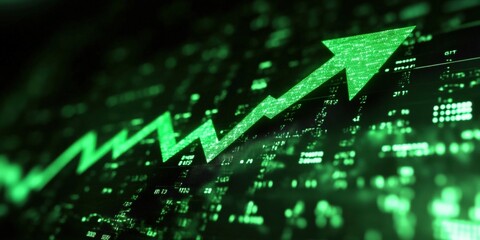 Poster - green stock market graph with upward arrow representing economic growth and market trends in a dynam