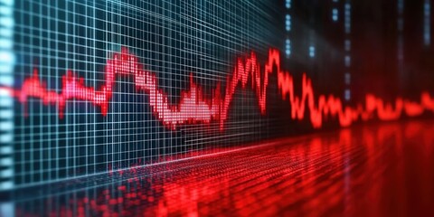 Poster - Dynamic Red Stock Market Graph with Uptrending Line Representing Financial Growth and Positive Economic Trends in a Digital Environment
