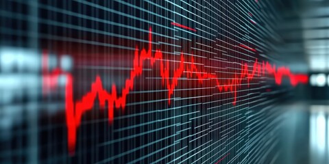 Poster - dynamic red stock market graph depicting market trends with black grid lines on a modern digital bac