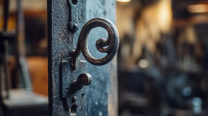 Poster - A blacksmith creating decorative hooks for a home, shaping the iron with delicate care, making sure each piece fits the client specific design request.