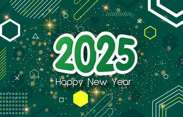 2025 happy new year template banner with modern 3d text effect and beautiful sparkle luxury shiny ornament abstract gradient green background design 38