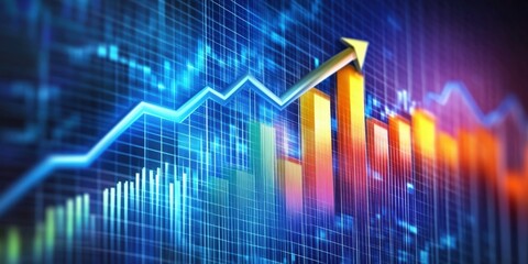 Poster - stock market growth graph with upward arrow indicating positive trend in financial investments and e
