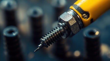 Poster - A close-up of a screwdriver with a magnetic bit, easily holding a screw in place as it is turned.