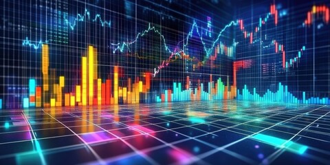 Poster - Colorful Candlestick Charts and Market Graph Visualization for Stock Trading Analysis and Financial Insights