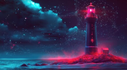 Wall Mural - Digital lighthouse, technology concept, futurism