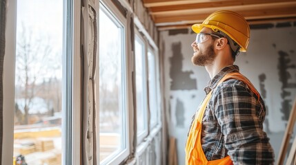 Poster - windows in a newly built house, ensuring that the frames are secure and the glass is properly sealed to avoid drafts.