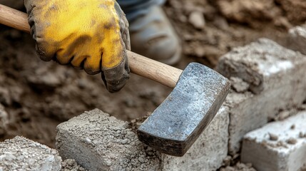 Poster - A construction worker hammer with a rubberized grip in use on a construction site,