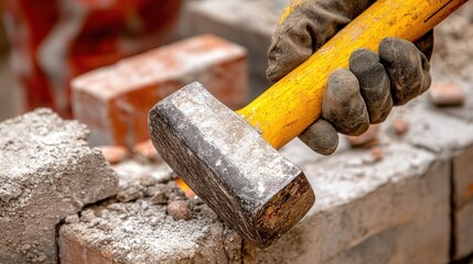 Poster - A construction worker hammer with a rubberized grip in use on a construction site,