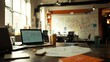 © Ludmila - Modern Workspace with Laptop, Notes, and Creative Ideas on the Wall