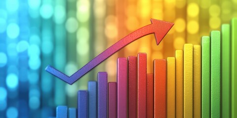 Poster - colorful stock market graph with an arrow going upward representing financial growth and investment 
