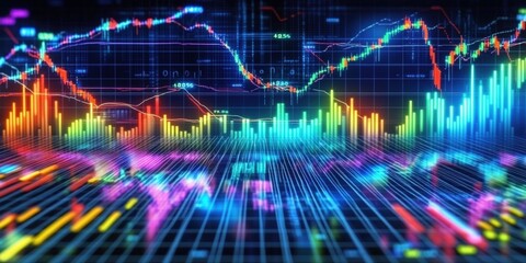 Poster - colorful high resolution stock market chart with candlestick patterns and vibrant data visualization