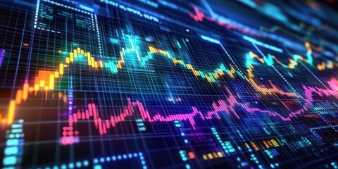 Poster - colorful high resolution stock market chart with candlestick patterns for financial analysis and tra