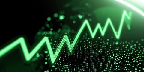 Poster - green 3d rendering with abstract data visualization features in a modern stock image for financial a