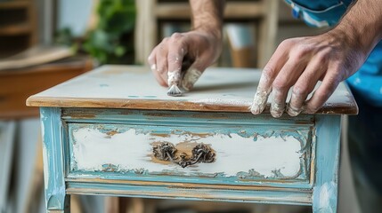 Poster - A painter carefully applies thin layers of paint to a historic building, restoring its original beauty with meticulous attention to detail and color matching.
