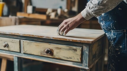 Poster - A painter carefully applies thin layers of paint to a historic building, restoring its original beauty with meticulous attention to detail and color matching.