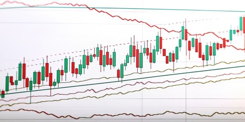 Poster - candlestick charts visualization with green and red candles showing stock price movements and trends