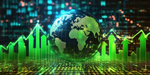 Poster - the concept of global stock market growth in business empowered by technology and data visualization