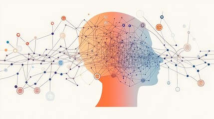 Aufkleber - An illustration of an AI's neural network, displaying nodes connecting and evolving to generate insights from initial data inputs
