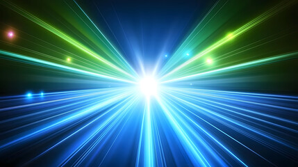 Poster - Abstract background with bright blue and green light streaks converging towards a central point.  Creates a dynamic, futuristic, high-speed effect.