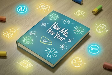 Wall Mural - new me concept. new year planner with colorful doodles and motivational message.