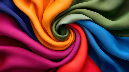 Poster - A vibrant swirl of colorful fabric showcasing rich textures and hues, creating a visually striking pattern