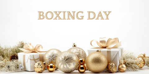 Wall Mural - boxing day banner with realistic christmas festival elements decorated on white background.