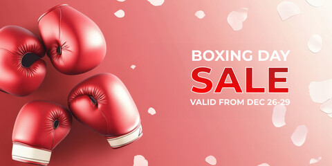 Wall Mural - boxing day sale banner with red gloves on shiny background for advertising.