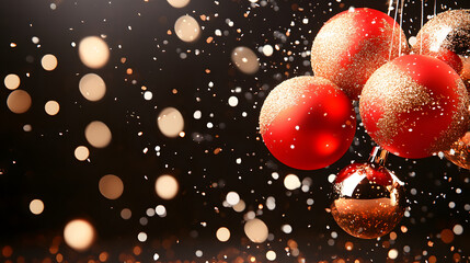 Poster - A close-up of shimmering Christmas ornaments surrounded by sparkling lights, creating a festive and magical holiday atmosphere