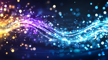 Poster - A vibrant swirl of blue, purple, and gold lights, creating a dynamic and enchanting wave-like pattern against a dark background