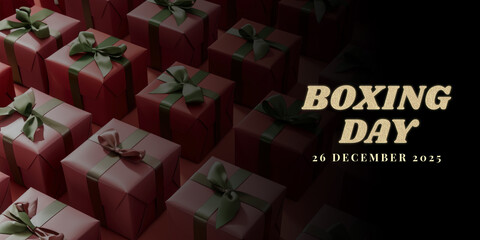 Wall Mural - 26 december, boxing day banner with realistic gift boxes background photo.