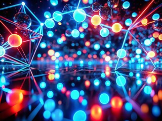 Poster - Futuristic Sci-Fi Abstract Blue and Red Neon Light Shapes Creating a Dynamic Bokeh Effect on a Deep Black Background for Stunning Visuals and Creative Projects