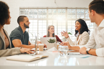 Poster - Teamwork, architecture firm and business people in meeting, planning and feedback for project. Employees, group and coworkers in office, cooperation and review for proposal deadline and engineering