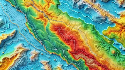 Poster - Grey Topographic Map Background with Geodesy Landscape Elements, Featuring Intricate Lines and Textures for Geospatial Analysis and Cartographic Design