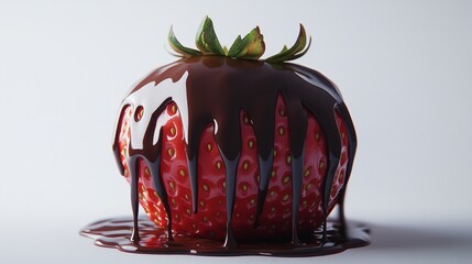 Wall Mural - A ripe strawberry covered in melted dark chocolate.