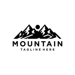 Mountain logo design vector illustration template, sticker, badge, hand draw black and white