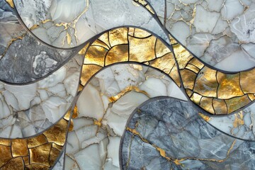 Poster - Luxury marble surface with golden veins creating elegant patterns
