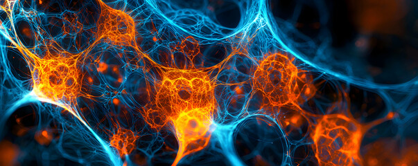 Poster - Abstract Neural Network Glowing Orange And Blue