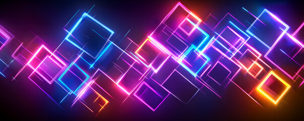 Poster - Vibrant Neon Squares Abstract Geometric Design