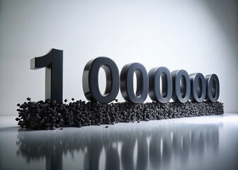 Poster - High-Quality Silhouette Photography of Black Numbers Displaying One Million on a White Background in 3D Animation Style for Creative and Business Use