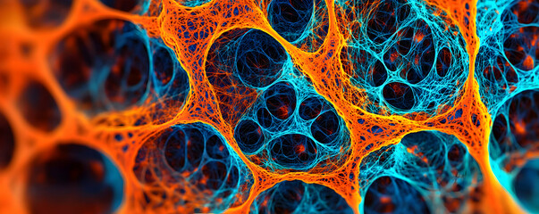 Poster - Abstract Network Orange Blue Intertwined Structure