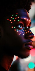 Wall Mural - Close-up of manâ€™s face illuminated by phone screen as he uses facial recognition