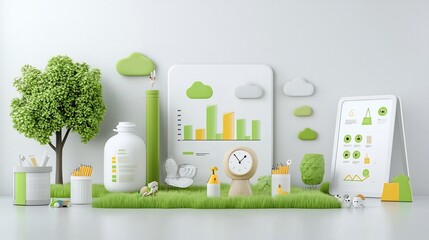 Poster - Comprehensive business growth analysis visualized through digital trees growth charts and 3D Showcasing data driven strategies financial performance and potential for future success