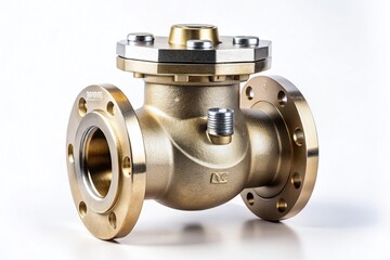 Poster - Isolated Check Valve on White Background: Hydraulic Equipment for Fluid Flow Direction Control in Low Light Photography Setting
