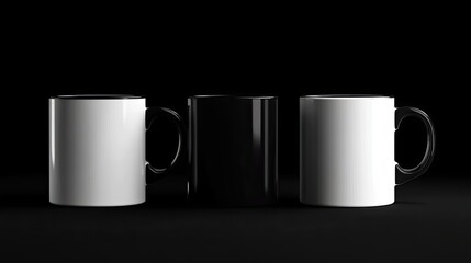 Three Mugs Displayed In Black And White