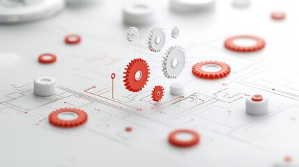 Fototapete - Abstract 3D search engine icon with floating gears symbolizing the mechanics and technology behind digital search and information discovery  Futuristic and minimalist graphic design