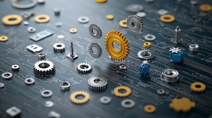 Leinwandbilder - 3D abstract search engine icon with floating gears symbolizing the mechanics and technology behind digital search and information processing  The dynamic