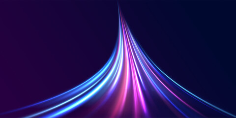 Wall Mural - acceleration speed motion on night road. colorful light trails, long time exposure motion blur effec