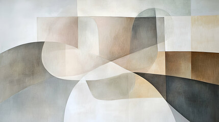 Poster - Abstract Beige Brown Gray Curved Shapes Composition